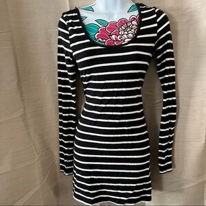 Forever 21 Black White Stripe Long Sleeve Bow Back Dress